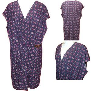 NWT Michael Kors Women's Size 3X Blue Multicolor Faux Wrap Dress Strap Ring
